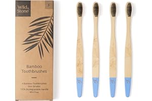 Wild & Stone | Organic Bamboo Toothbrush | Four Different Pattens | Dupont Fibre Bristles | 100% Biodegradable Handle | Vegan Eco Friendly Bamboo Toothbrushes (Firm)