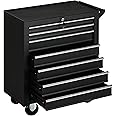 DURHAND Roller Tool Cabinet Storage Chest Box 7 Drawers Roll Wheels Garage Workshop Matte Black