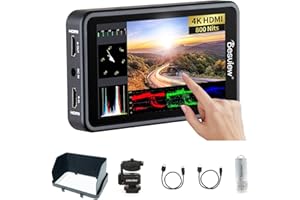 Desview R5II Camera Field Monitor 800nits 5.5 inch Full Touch Screen Camera Monitor with 3D LUT HDR Waveform Video Peaking Focus Assist 4K HDMI Input 8V DC Output for DSLR