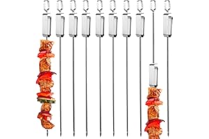 HUOGEE Spiedini per barbecue, 10 pezzi, 41 cm x 6 mm x 1,8 mm, spiedini piatti con chiusura rapida, in acciaio inox 304, bastoncini per campeggio, ampi e riutilizzabili