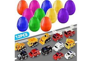 JIAABCHOMO 12 Pcs Filled Easter Eggs with Alloy Cars,Plastic Easter Egg Hunt Toys for Kids,Surprise Eggs Easter Gifts,Party Favors Set(3.2''/8cm), Blue,green,yellow,purple,pink,orange (JM-2023)