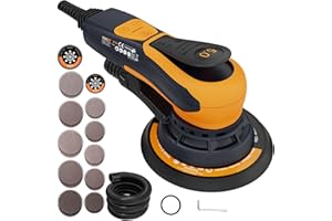 MAXXT Ponceuse orbitale sans balais de 350 W, disque de 150 et 125 mm, Ponceuse bois de 5.0 mm avec raccord à trois noyaux, 4000-10000 tr/min (6 vitesses réglables), Frein automatique-2s, 20 feuilles