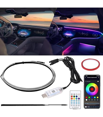 Kit Lumière Ambiante Voiture Bluetooth - Fibre Optique 6m, Contrôle APP, 16 Millions De Couleurs - 7