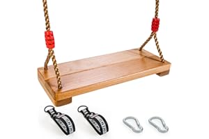 JUSTWOOD Altalena in Legno per Bambini,Altalena da Giardino Altalena Sedile per Legno per Esterni Altalena Pastorale per Ragazzo e Bimba, Giardino, Cortile, Interno, Esterno