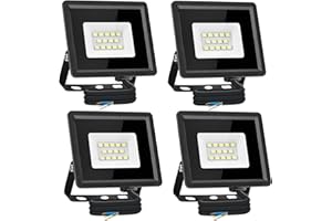 Aigostar Faretto LED da Esterno 10W 750LM, Impermeabile IP65, 14 LED 6500K Bianca Fredda, per Giardino, Cortile, Garage, Pareti, 4 Pezzi
