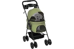 PawHut Poussette buggy pliable chien chat panier rangement porte-gobelets tissu 300D Oxford imperméable 4 roues vert