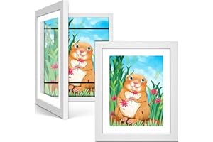 sopalmy Bilderrahmen für Kinderzeichnungen, A4 Kinder Kunst Bilderrahmen, 2 Stück Kunstfotorahmen für Kinder Bilder Frontöffnung Bilderrahmen Aufklappbar Rahmen Befüllbar Fotorahmen - Weiß
