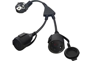 Luthando Podwójna wtyczka do gniazdka, przedłużacz z 2 gniazdami, wodoszczelność IP44, z zestykiem ochronnym, przedłużacz na zewnątrz, idealny do domu, biura, na zewnątrz, 16 A/250 V