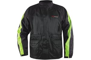 A-PRO Veste Pluie Nylon 100% Etanche Capuche Reflechissant Moto Motard Sport Fluo XXL
