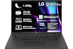 LG gram Pro notebook o przekątnej ekranu 17" – 1299 g Intel Core Ultra7 laptop (16 GB RAM, 1 TB Dual SSD, czas pracy baterii 23,5 h, wyświetlacz IPS Anti-Glare, Win 11 Home, 2024) - czarny
