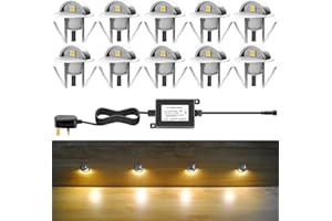 CHNXU Pack of 10 x Led Deck Lights Eyelid Step Lights Recessed Outdoor Waterproof IP65 Low Voltage 12v 35mm Warm White Kit
