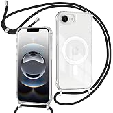 ZYIMOU iPhone 17e / iPhone 16e Case with Rope Compatible with MagSafe, Transparent Magnetic Case with Adjustable Strap for Ha