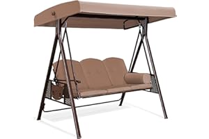 ‎PURPLE LEAF PURPLE LEAF Hollywoodschaukel 3 Sitzer Gartenschaukel mit Verstellbares Sonnendach Schaukel Sonnenbeständig, Beige