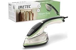 Imetec Steam Easy, ferro da stiro portatile verticale, stira in verticale e orizzontale, piastra ceramica, tripla regolazione di vapore e temperatura, display digitale, pronto in 30", 1200 Watt