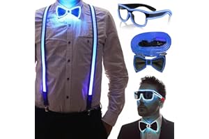 YeahBoom Tirantes y Pajarita LED Luminosos para Hombre,Tirantes LED Luminosos, para Festival de Música,Fiesta de Disfraces de Halloween,Navidad,Neon Light Up Dark Party Supplies for Party Deco