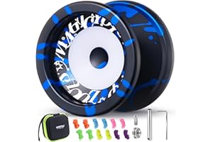 MAGICYOYO V6S Locus Upgegradet, Dual-Material Metall Profi JoJo, Trick Neospin Yoyo für Finger Spin, Responsive & Unresponsive Yoyo für Kinder und Anfänger, mit 12 Seilen, Lagerungskit (Schwarz Blau)