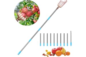 Inoamity Raccoglitore Frutta Smontabile con 4M Asta di Estensione, Cestino Antiurto – Strumento di Raccolta Leggero in Acciaio Inossidabile per Mele, Pere, Ciliegie (Giardino, Frutteto, Fattoria)