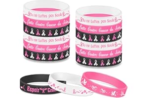 DPKOW Octobre Rose Bracelets en Silicone, 15 Français Bracelets de Sensibilisation au Cancer du Sein Octobre Rose Ruban Accessoires Fournitures pour Octobre Rose Activité Cadeau, Espoir Croire Luttent