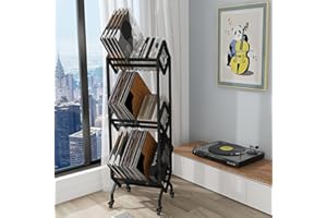 VEDECASA DJ winylowy regał na płyty gramofonowe z 3-poziomowym uchwytem do przechowywania, stojak na płyty gramofonowe do salonu