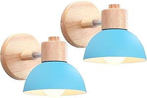 iDEGU 2 Pezzi Lampade da Parete Retrò Vintage Applique da Parete Interno in Metallo e Legno Moderne Lampada a Muro Orientabile E27 Luce da Camera da Letto Soggiorno (2 Lampade, Blu)