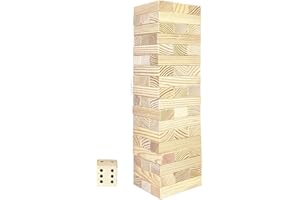 JacJoe All Pro Jumbo Wooden Tumble Tower Game with Dice and with Carrying Bag, Classic Stacking Games 54 Pcs Building Blocks for Indoor/Outdoor (stack 60cm up to 150cm)