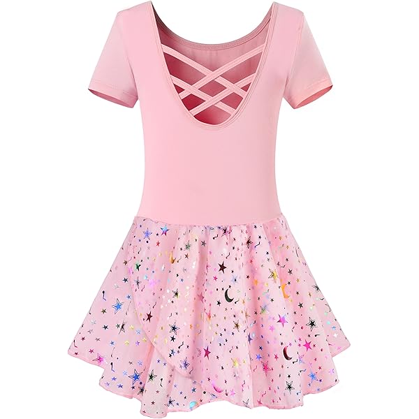 Bricnat Balletkleding voor meisjes, balletjurk voor kinderen, dansbody, korte mouwen, lange mouwen, balletjersey, dansjurk van katoen met chiffon, tutu, zwart, 150 cm