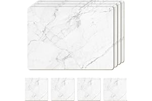 AAMEN Heat Resistant Cork Marble Placemats For Dining Table Set Of 8, 4 placemats and 4 coasters in the set Marble Design Tables Mats, Waterproof & Easy Clean for Kitchen Table.