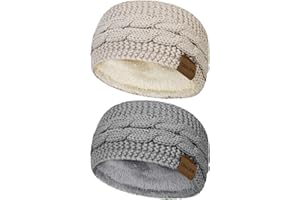 CHALIER COZY 2 Pcs Winter Cable Knit Headbands Women Ear Warmer Knitted Thermal Twist Headbands for Girls Women Head Wrap Winter Shopping Skiing Running