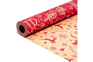 BENPEN Christmas Wrapping Paper Roll Kraft Xmas Gift Wrap, Luxury Double-sided Traditional Reversible Vintage Christmas Papers for Party New Year, Winter Party Present Eve Decorations(43cm*10m)