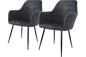 ECD Germany Zestaw 2 krzesło do jadalni z oparciem i podлокитниками Ciemnoszare aksamitne siedzisko Metalowe nogi