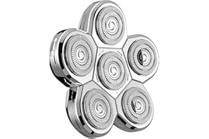 ‎KIBIY Kibiy Ersatzklingenkopf für Glatzen Rasierer Herren elektrisch, Nass- und Trocken-Scherköpfe für Kopfrasierer, mit 6 Doppelring & selbstschärfende, Silber