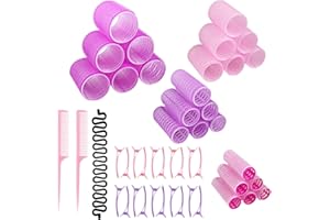 Relota 47 Piezas Rulos Pelo Grandes, Bigudos Agarre con Clips Pico Pato, Sin Calor para Peluquería, Peinado Rizos DIY (45mm, 36mm, 25mm, 18mm)