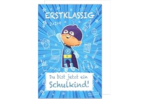 ‎EDITION SEIDEL Edition Seidel Premium Glückwunschkarte zur Einschulung mit Umschlag. Einschulungskarte Karte Grusskarte Kind Junge Schulanfang 1. Klasse Comic (ES134 SW023)
