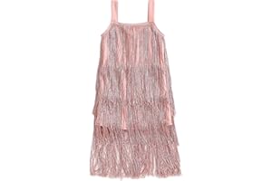 CAZIFFER Kids Sequin Fringe Tassel Dress Sparkle Sleeveless Cami Dress Little Girls Latin Dance Dress 1-9T