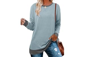 KISSMODA Womens Long Sleeve Tops Casual Crew Neck Longline Sweatshirts Dressy Tunic Shirts Fall Winter Trendy T Shirts with Side Slits