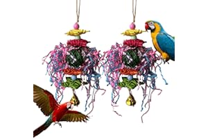 WIDENLISE 2 Pcs Bird Toys, Bird Shredding Toys, Parrot Chewing Toys, Cockatiel Toys, Include Natural Corn Cob Bells, Hanging Foraging Shredder Toy for Parakeets Budgies, Conures, Finches (C, one size)