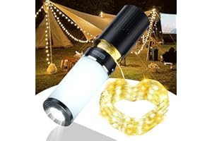 Ertisa Camping Lights Rechargeable, Camping Lantern with 15M Stowable RGB & Warm Led Strip Light, Dimmable 9 Modes Camping Tent Lights with 2200mAh Power Bank, Rechargeable Lantern for Power Cuts