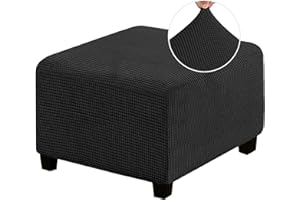 HJLRR Quadratischer Ottomanen-Bezug, dehnbar, dick, weicher Jacquard-Stoff, Fußhocker-Schutzbezüge, Abnehmbarer Rutschfester Möbelschutz, Aufbewahrung, Fußhocker(schwarz)