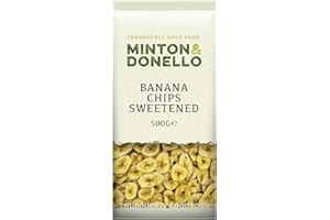 Minton & Donello - Banana Chips Sweetened, 500g - Suitable for Vegans and Vegetarians - Healthy Snack - Lunchbox Snack