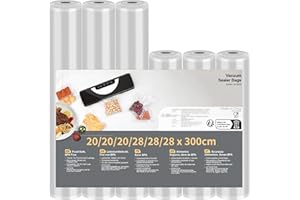 VIHOOM Sacs Sous Vide Alimentaire 6 Rouleau Sous Vide Alimentaire 3 rouleaux 28x300cm et 3 rouleaux 20x300cm Film Sous Vide Alimentaire, pour Machine Sous Vide des Aliments et la Cuisson, Sans BPA