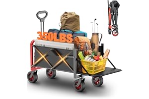 ULIGHTOWN Folding Camping Trolley 350LBS, Festival Trolley on Wheels, 200L Folding Wagon, Portable Camping Cart, Lightweight Outdoor Utility Foldable Wagon Cart for Beach Outdoor Garden Picnic Shopping Fishing