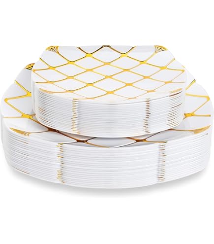 Matana 20 X White Premium Plastic Square Plates With Gold Rim - Foto 5