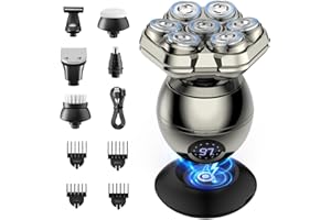 iWarmbase Rasoio Testa Calva,7D Magnetici Rimovibile Rasoio Testa Calva Zero Assoluto-6 in 1 Capelli uomo 0 mm,Impermeabile IPX7 con Display LED, Rasa e Taglia Capelli a Zero
