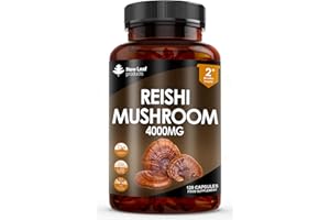 NEW LEAF PRODUCTS Reishi Mushroom Capsules - High Strength 4000mg Mushroom Supplements - 120 Vegan Mushroom Powder Capsules - Reishi Supplement 100% from The Fruiting Body Made in UK by New Leaf