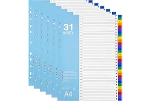 LELADY JEWELRY LELADY Intercalaires Classeur A4, (Lot de 6) A4 Intercalaires, Feuillets Intercalaires 1-31, 11-trous Intercalaires en PP, Feuillets Intercalaire A4 avec 31 Positions