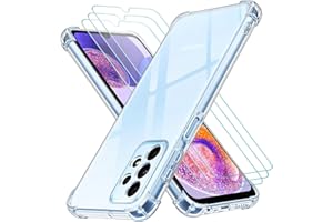 ivoler Funda para Samsung Galaxy A23 5G con 3 Piezas Cristal Templado, Carcasa Protectora Antigolpes Transparente, Suave TPU Silicona Caso Delgada Anti-Choques Case