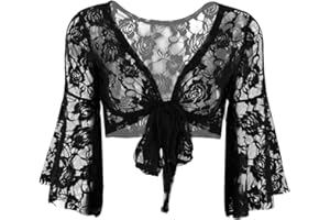 ranrann Boléro Danse du Ventre Femme Manche Longue Dentelle Gilet Transparent Top Sexy Cardigan Haut Danse Orientale Blouse Costume Danse Tenue Spectacle Dancewear