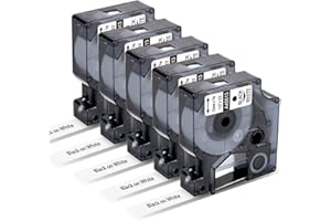 Markurlife Ruban pour Étiqueteuse Compatible pour DYMO D1 12mm 45013 S0720530 Recharge D1 Standard 12mm x 7m pour LabelManager 160 280 420P 210D 260P LabelPoint 150 250, Noir sur Blanc,Pack de 5