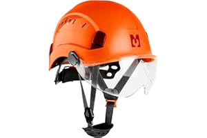 Mustbau Kask ochronny z przezroczystym wizjerem i paskiem na podbródek, regulowany otwór wentylacyjny, kask twardy 53 do 63 cm, do leśnictwa, budownictwa i przemysłu