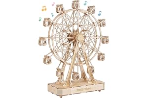 RoWood Puzzle 3D de construcción de maquetas, rueda de la fortuna, caja de música de madera con accionamiento por engranajes - DIY puzzle de madera maqueta kit de manualidades para adultos - regalo de
